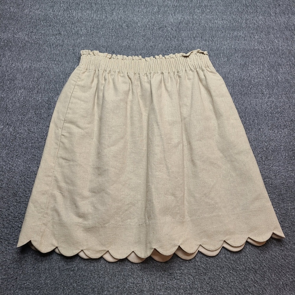 J.Crew Mini Skirt Women 0 Beige Excellent Scalloped Hem Linen‎ Blend Paperbag